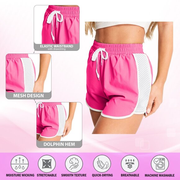 Women's Active Durable Flexible Workout Gym Chic Mesh Patchwork Detailing Shorts - Picture 4 of 15